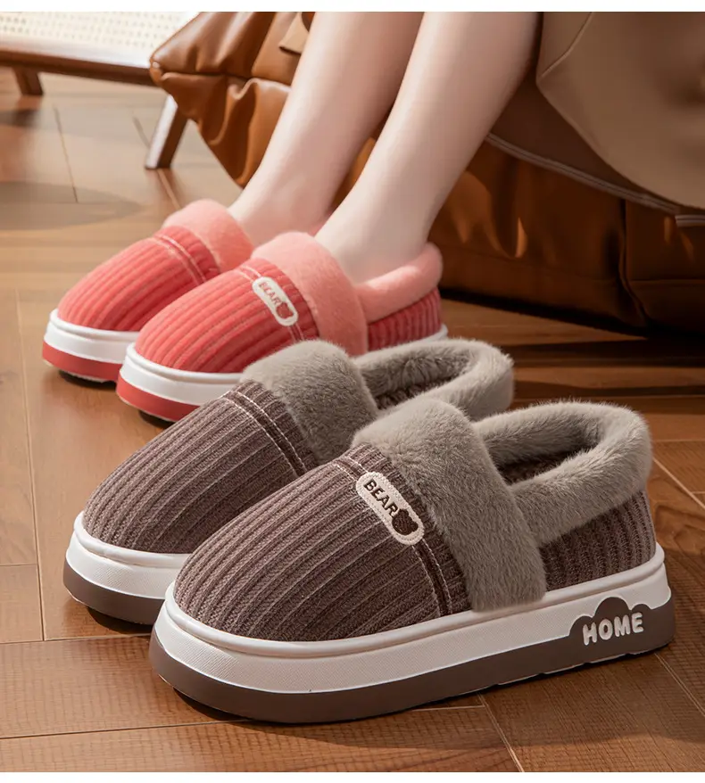 Autumn and Winter New Style Velvet Thick-Soled Warm Cotton Slippers for Girls to Wear at Home and Fashionable Couples High-Heeled Thick-Soled Cotton Slippers — feature 15