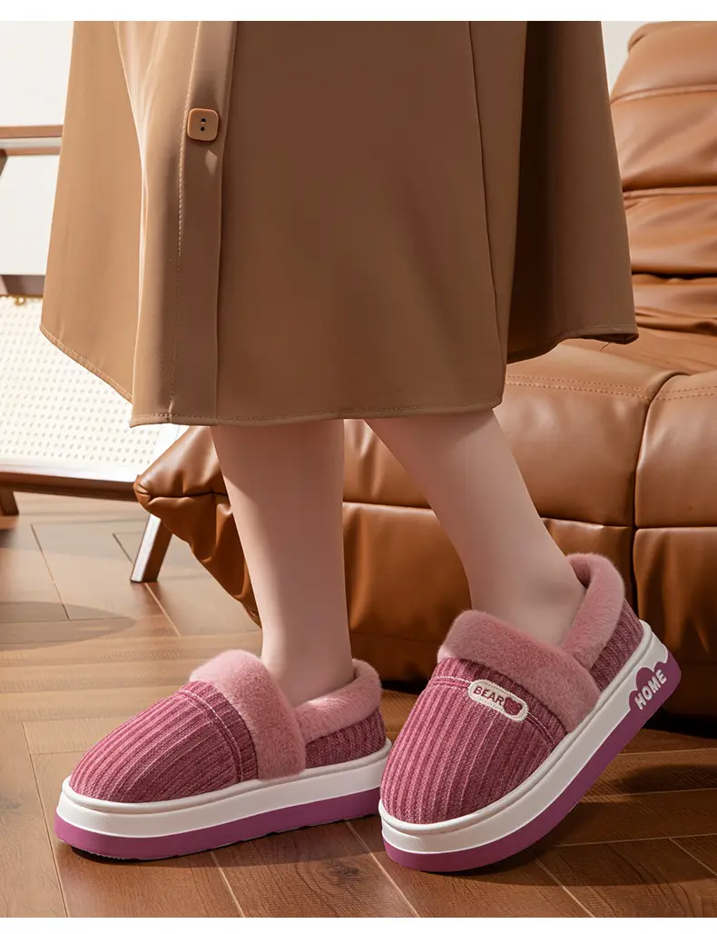 Autumn and Winter New Style Velvet Thick-Soled Warm Cotton Slippers for Girls to Wear at Home and Fashionable Couples High-Heeled Thick-Soled Cotton Slippers — feature 17