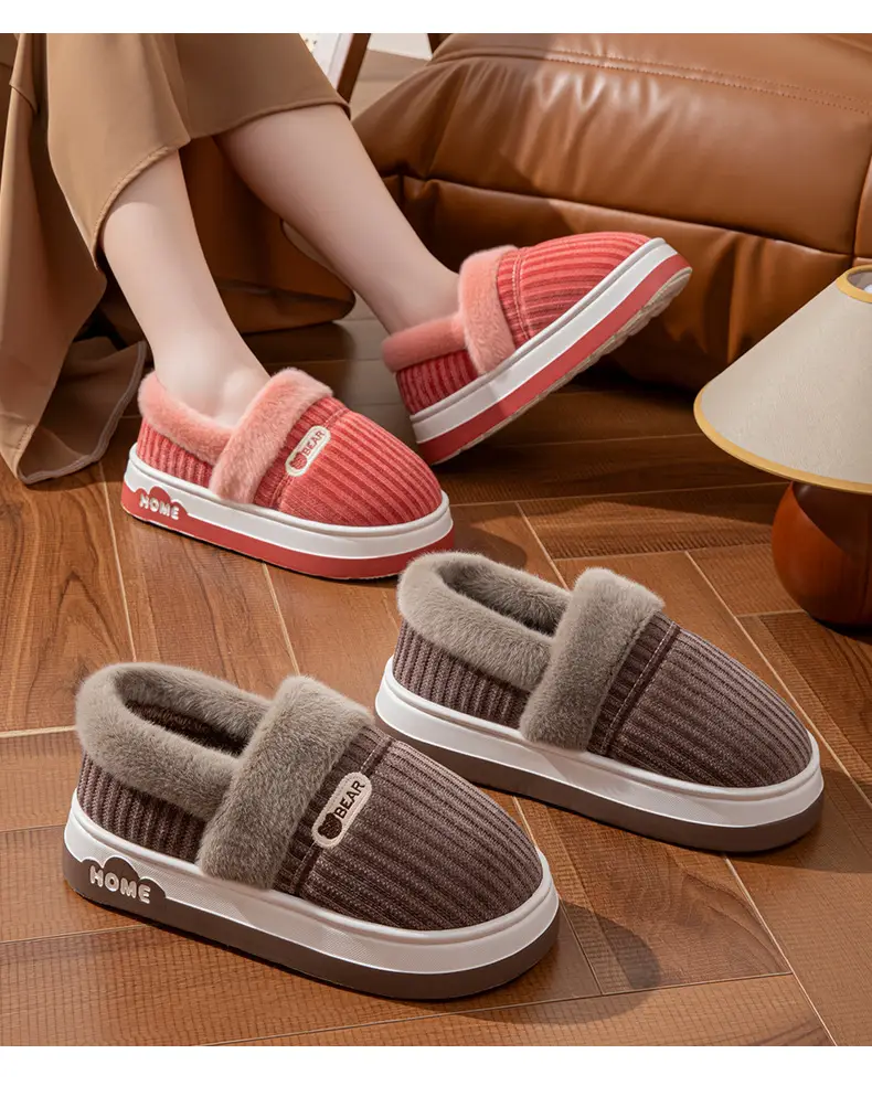 Autumn and Winter New Style Velvet Thick-Soled Warm Cotton Slippers for Girls to Wear at Home and Fashionable Couples High-Heeled Thick-Soled Cotton Slippers — feature 18