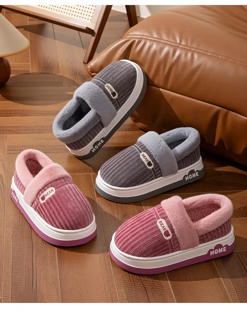 Autumn and Winter New Style Velvet Thick-Soled Warm Cotton Slippers for Girls to Wear at Home and Fashionable Couples High-Heeled Thick-Soled Cotton Slippers — feature 4