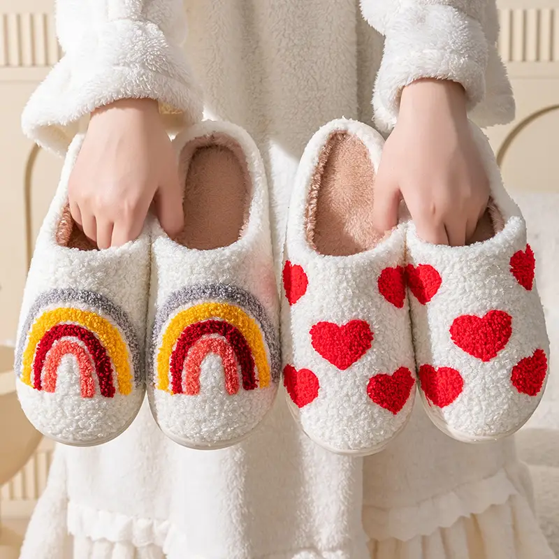 Women Winter Warm Cotton Slippers Red Heart Design
