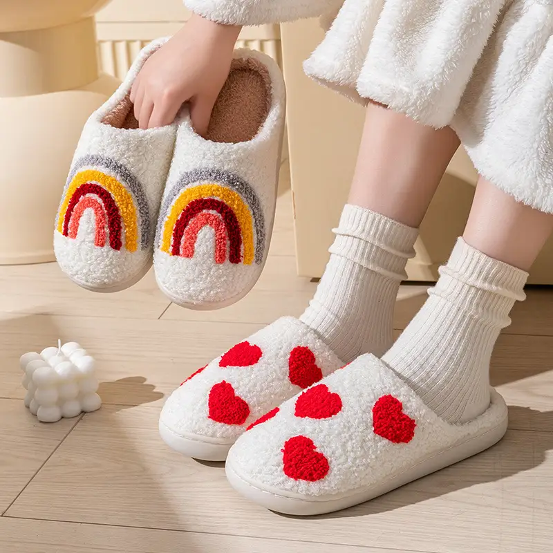 Women Winter Warm Cotton Slippers Red Heart Design
