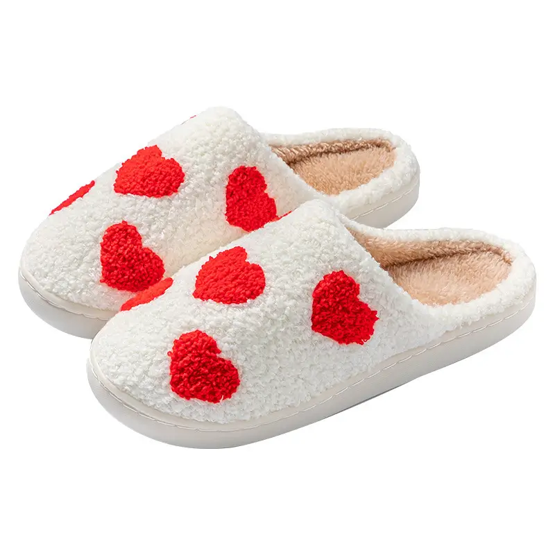 Women Winter Warm Cotton Slippers Red Heart Design