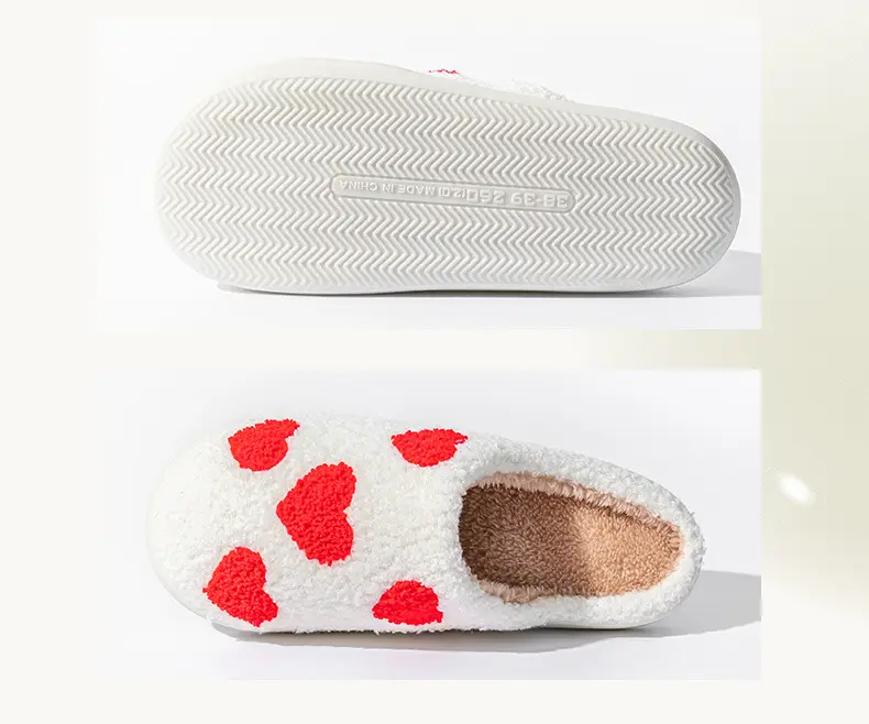 Women Winter Warm Cotton Slippers Red Heart Design — feature 15
