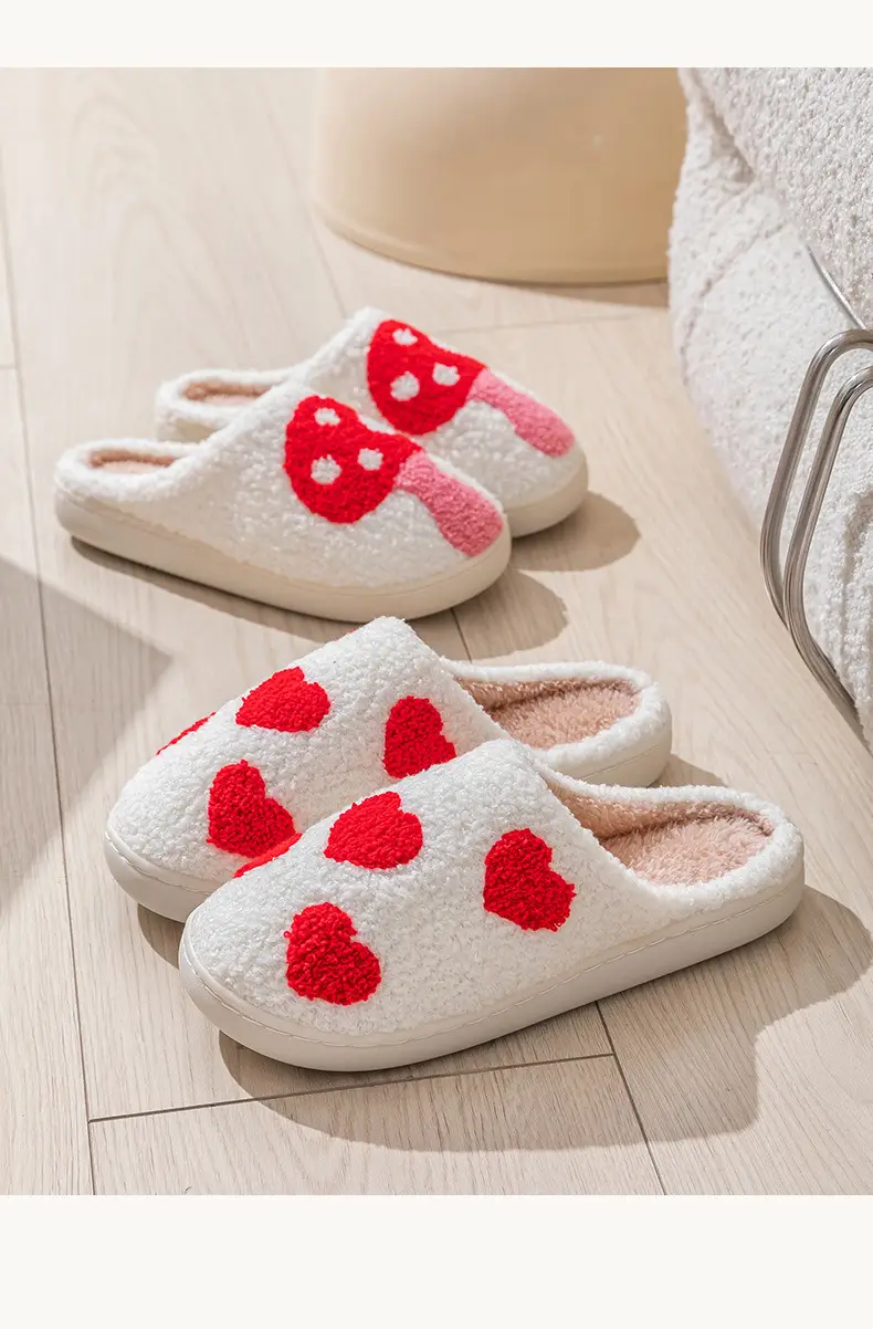 Women Winter Warm Cotton Slippers Red Heart Design — feature 21