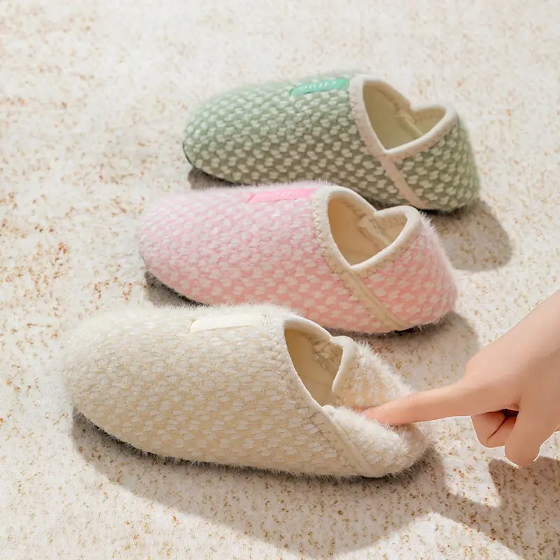 Autumn and Winter Thick-Soled Home Cotton Slippers, Solid Color Maternity Slippers, Knitted Slippers, Comfortable Floor Shoes, Home Shoes, Floor Socks