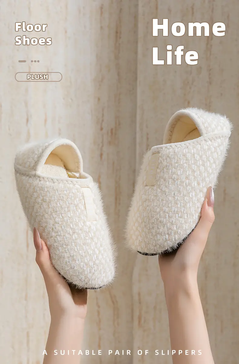 Autumn and Winter Thick-Soled Home Cotton Slippers, Solid Color Maternity Slippers, Knitted Slippers, Comfortable Floor Shoes, Home Shoes, Floor Socks — feature 1