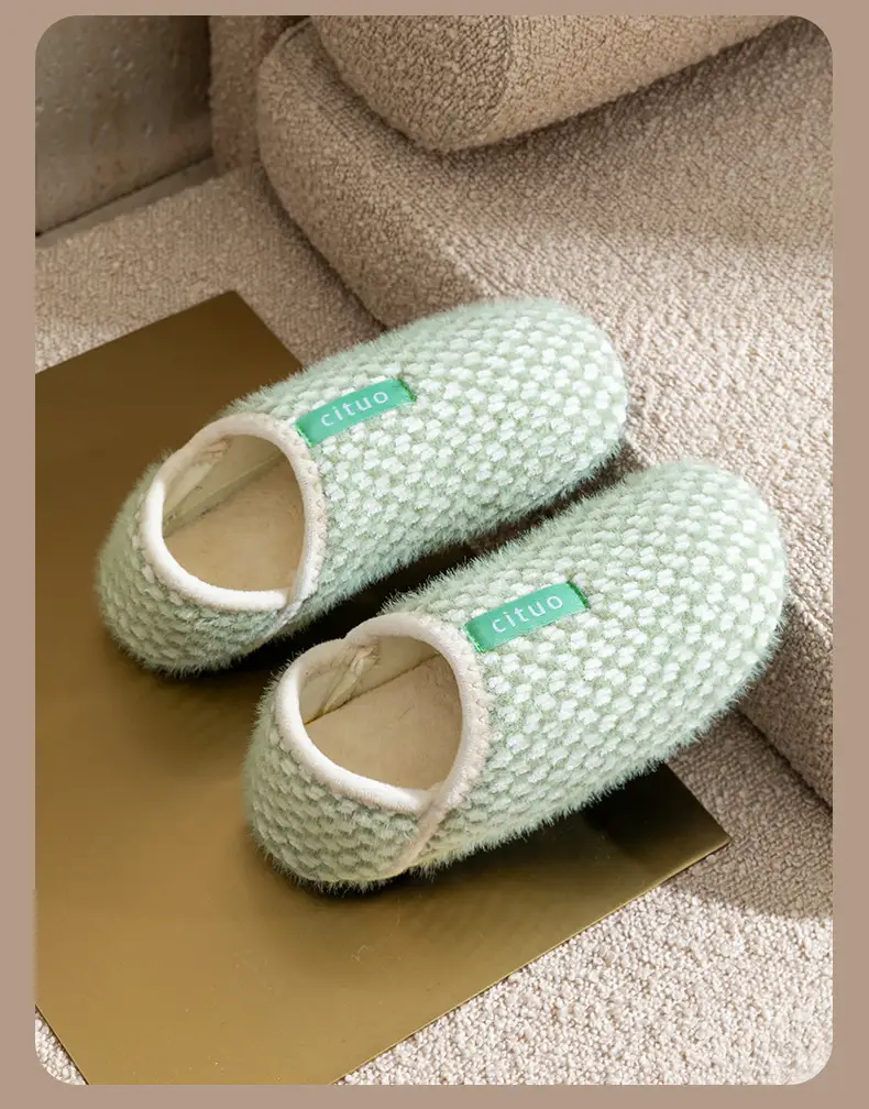 Autumn and Winter Thick-Soled Home Cotton Slippers, Solid Color Maternity Slippers, Knitted Slippers, Comfortable Floor Shoes, Home Shoes, Floor Socks — feature 9