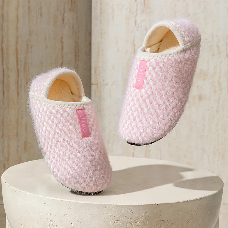 Autumn and Winter Thick-Soled Home Cotton Slippers, Solid Color Maternity Slippers, Knitted Slippers, Comfortable Floor Shoes, Home Shoes, Floor Socks
