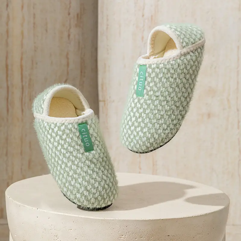 Autumn and Winter Thick-Soled Home Cotton Slippers, Solid Color Maternity Slippers, Knitted Slippers, Comfortable Floor Shoes, Home Shoes, Floor Socks