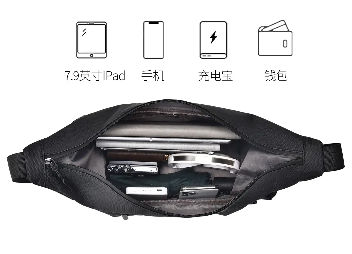 Men's Black Crossbody Messenger Bag with Adjustable Strap — feature 13