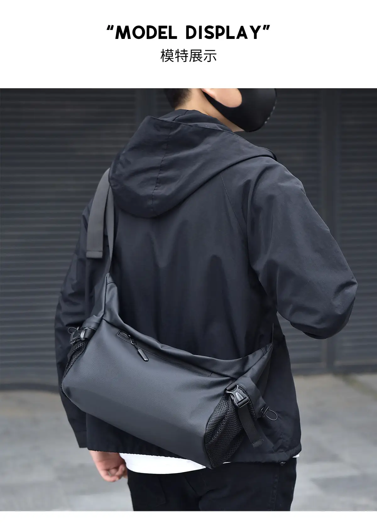 Men's Black Crossbody Messenger Bag with Adjustable Strap — feature 14