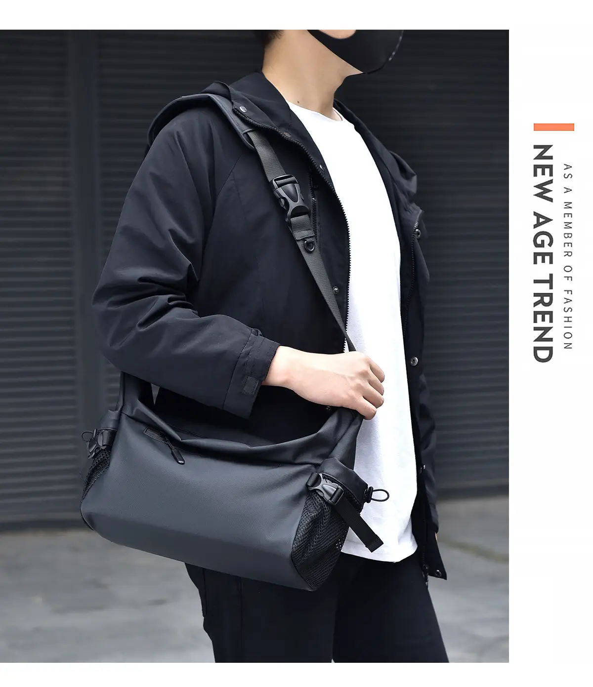 Men's Black Crossbody Messenger Bag with Adjustable Strap — feature 15