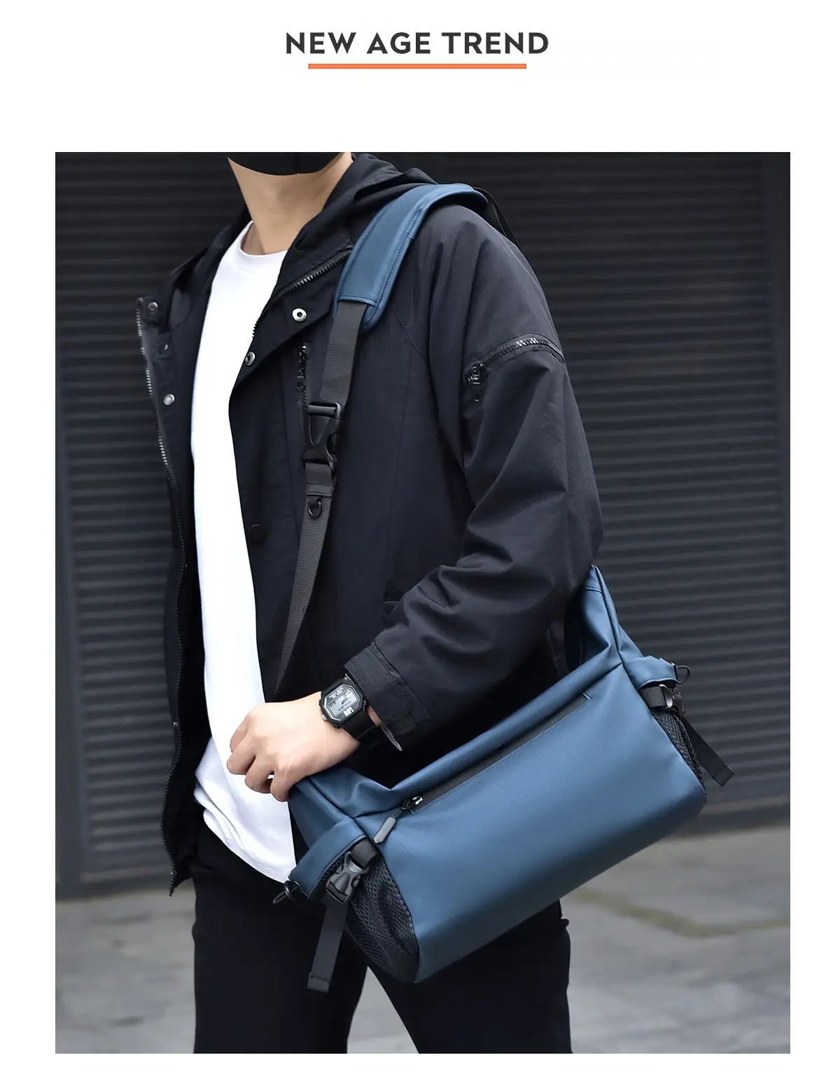 Men's Black Crossbody Messenger Bag with Adjustable Strap — feature 17