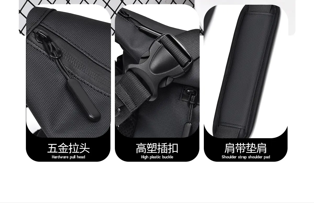 Men's Black Crossbody Messenger Bag with Adjustable Strap — feature 8