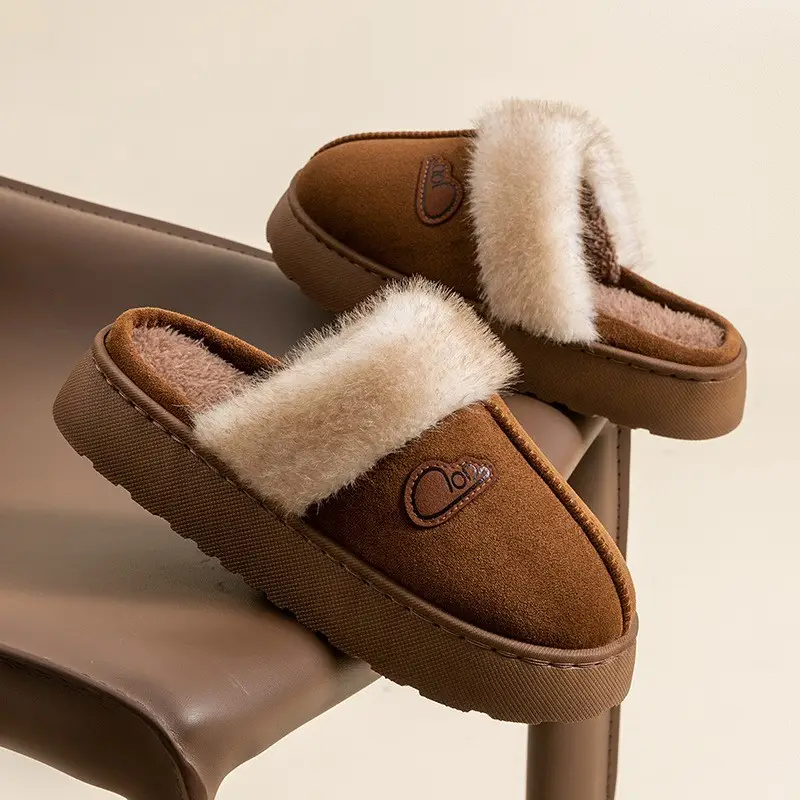 2025 New Birkenstock Shoes for Women in Autumn and Winter Indoor Home Fleece-Lined Warm Retro Slip-On Durable Toe-Cap Cotton Slippers