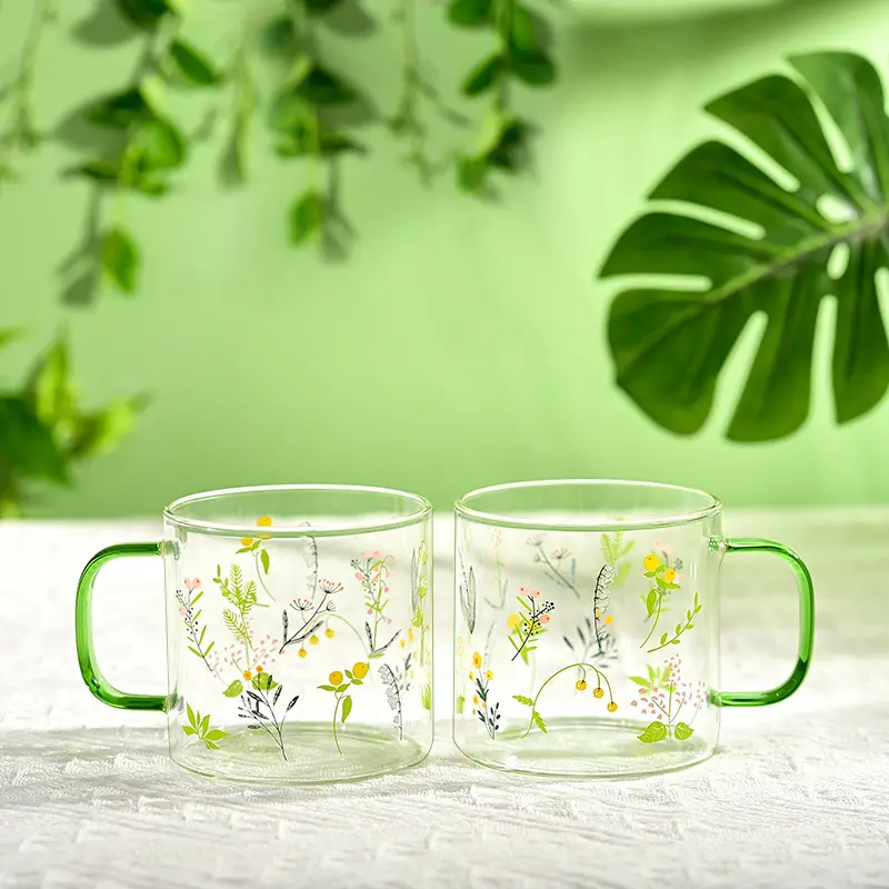Small Fresh Glass High Temperature Resistant Juice Milk Cup High-Looking Drinking Cup 2025 Water Cup Set Gift with Handle - Image 2
