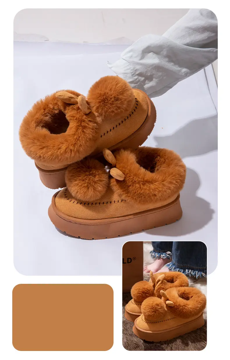 Little Ears Cotton Slippers for Women Winter Cute Bag Heel Warm Home Indoor Non-Slip Plush Autumn and Winter Thick-Soled Cotton Shoes — feature 9