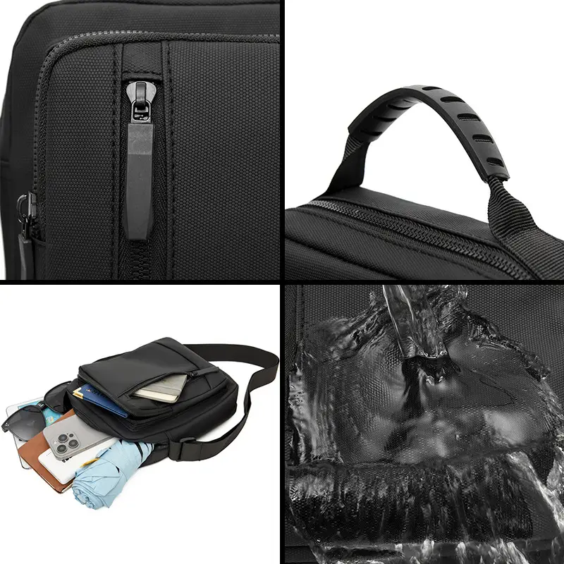 Men's Large Capacity Crossbody Bag Black Nylon Business Trip Commute - Image 5