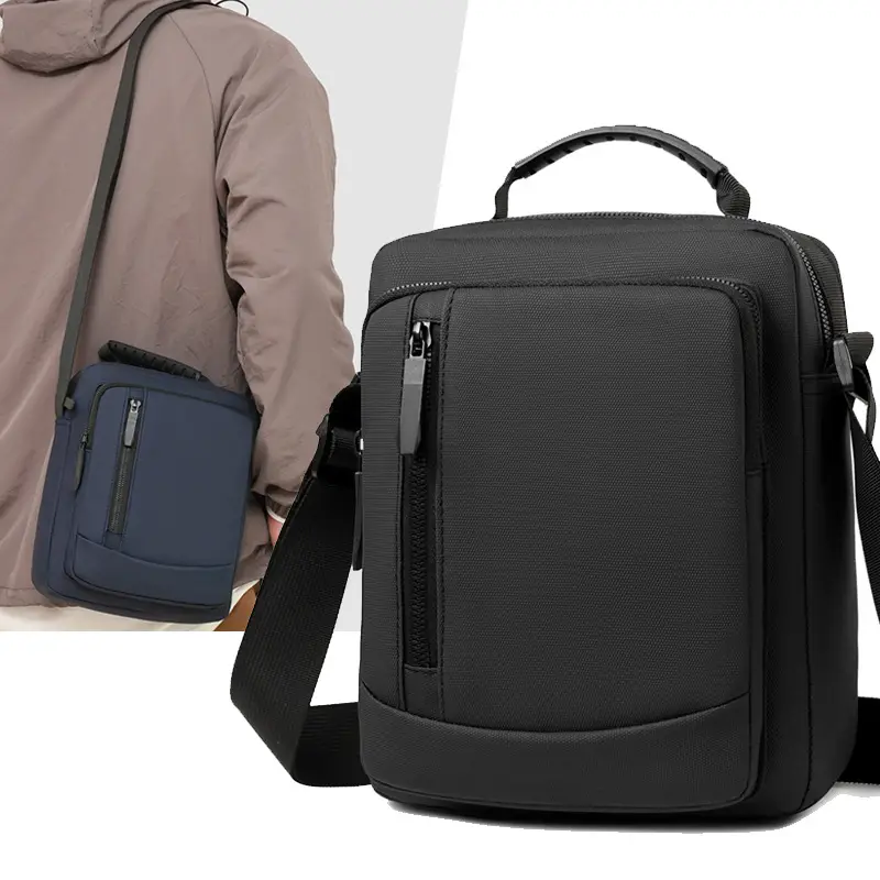 Men's Large Capacity Crossbody Bag Black Nylon Business Trip Commute - Image 6