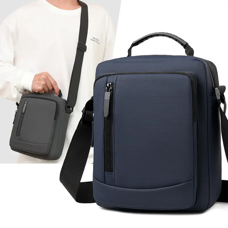 Men's Large Capacity Crossbody Bag Black Nylon Business Trip Commute - Image 7