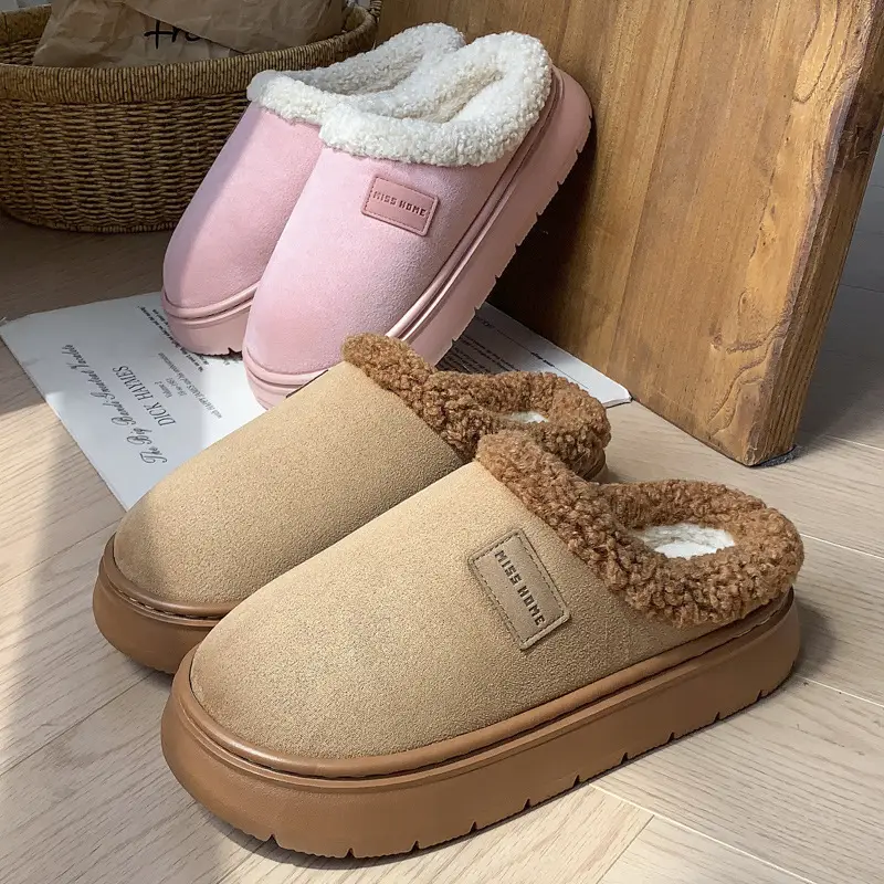 Cotton Slippers for Women Winter 2025 New Warm Indoor Home Thick-Soled Non-Slip Home Couple Wool Slippers Autumn and Winter Men