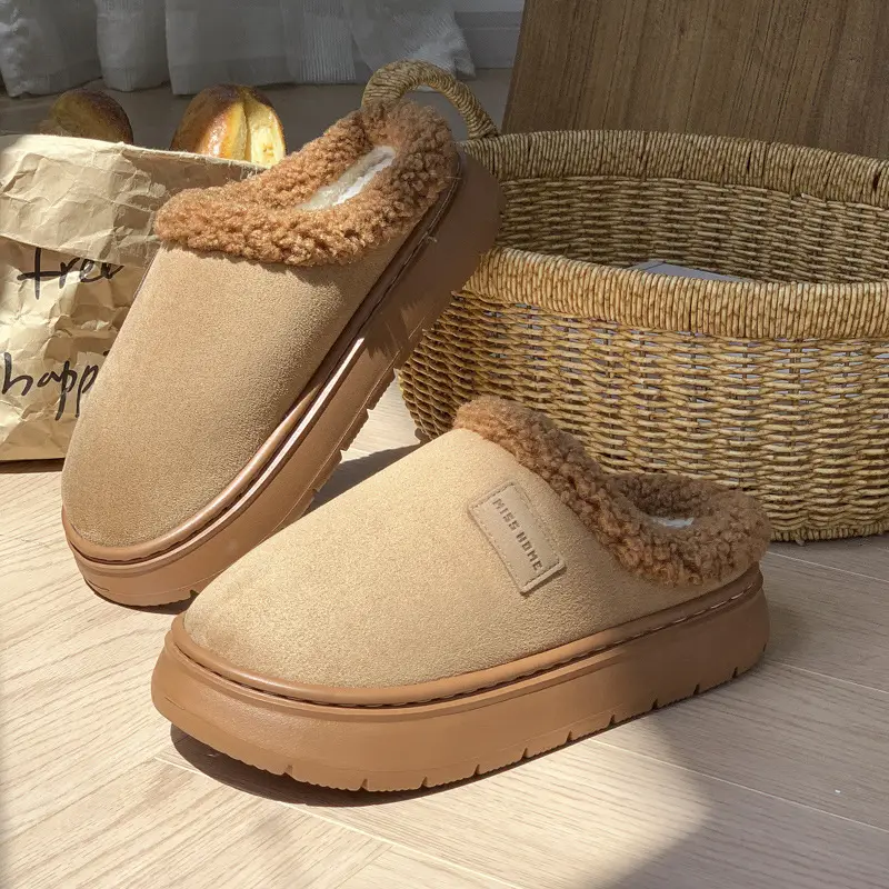 Cotton Slippers for Women Winter 2025 New Warm Indoor Home Thick-Soled Non-Slip Home Couple Wool Slippers Autumn and Winter Men