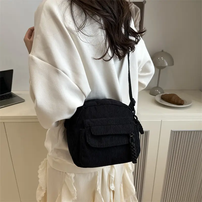 Women's Corduroy Shoulder Bag Brown New Fashion - Image 7