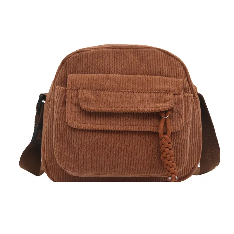 Women's Corduroy Shoulder Bag Brown New Fashion - Image 9