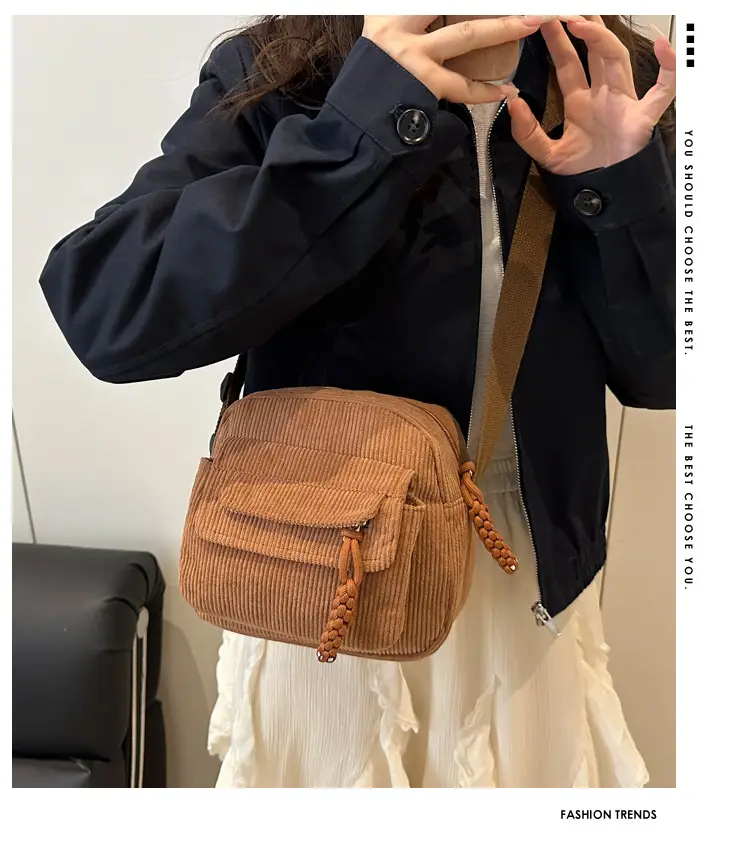 Women's Corduroy Shoulder Bag Brown New Fashion — feature 2