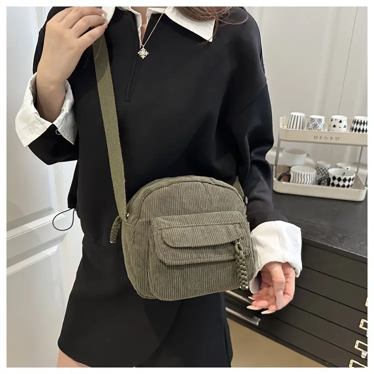 Women's Corduroy Shoulder Bag Brown New Fashion — feature 26