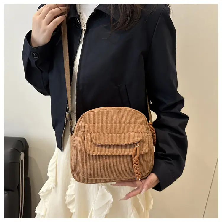 Women's Corduroy Shoulder Bag Brown New Fashion — feature 27