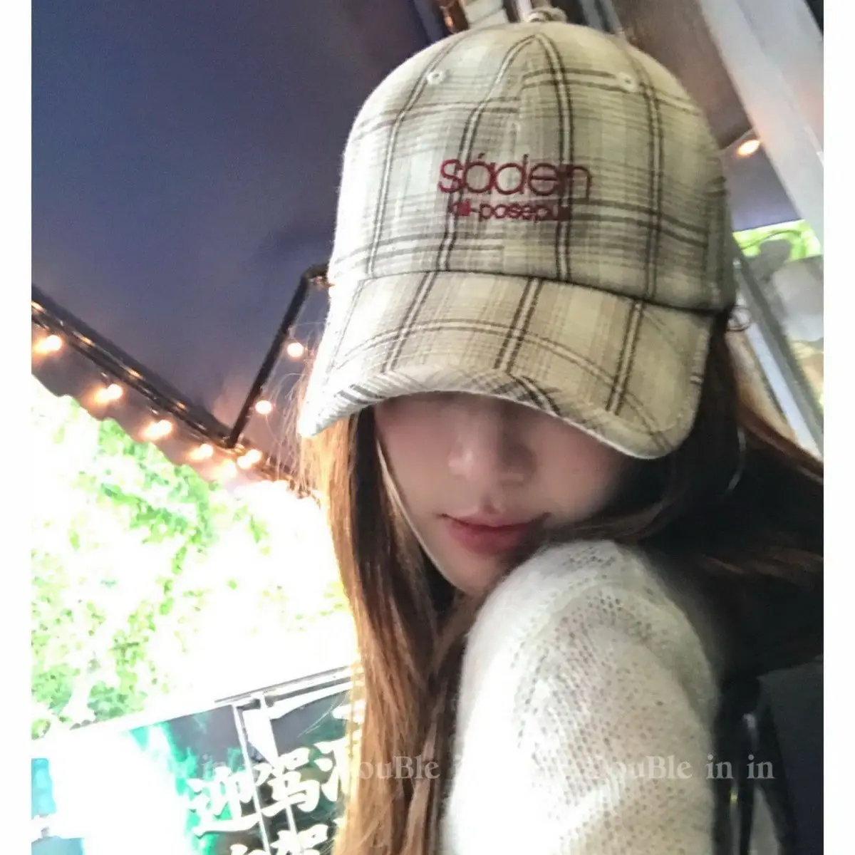 Women Plaid Wide Brim Cap Small - Image 7