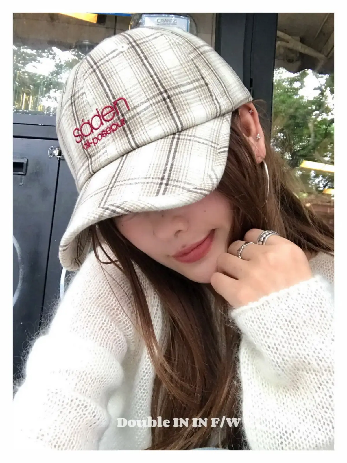 Women Plaid Wide Brim Cap Small — feature 15