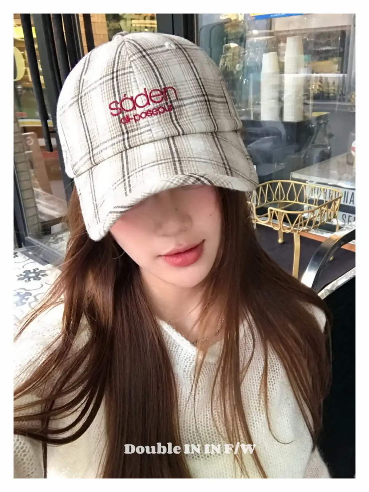 Women Plaid Wide Brim Cap Small — feature 18