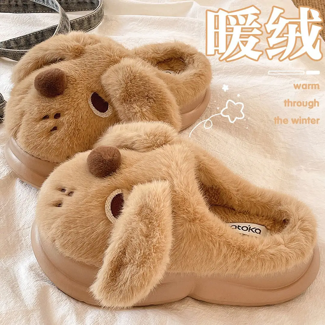 Warm Cotton Slippers for Women Indoor Home Confinement Shoes Non-Slip Household 2025 New Autumn and Winter Plush Cotton Slippers for Women