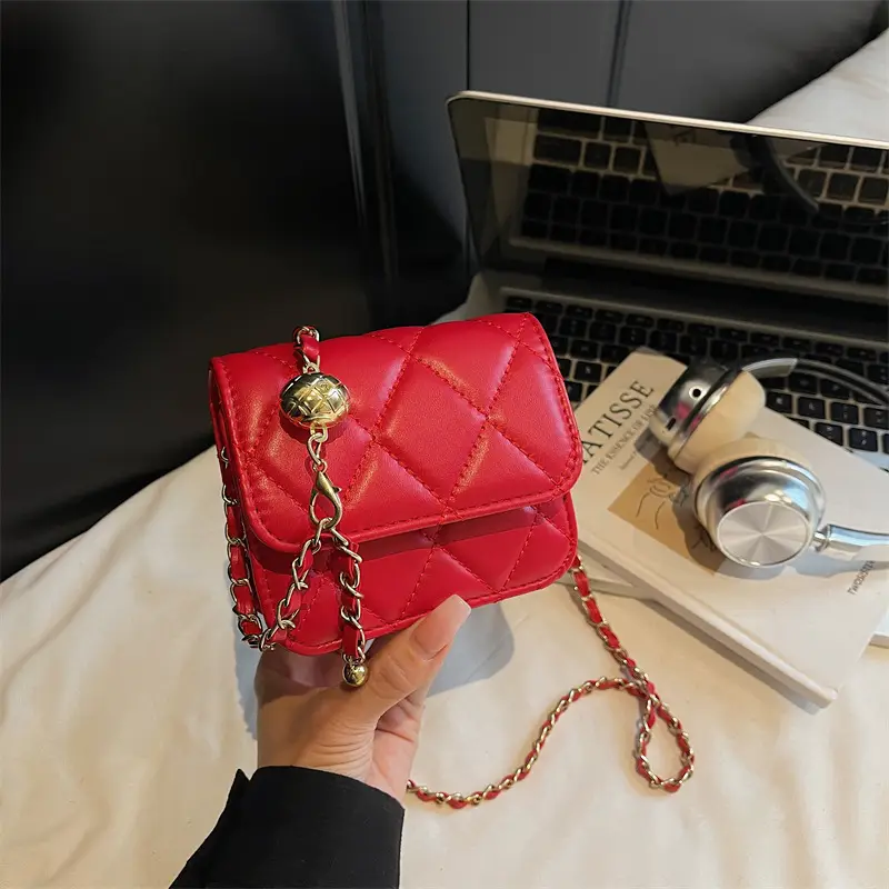 Red Quilted Chain Crossbody Bag for Women - Image 4