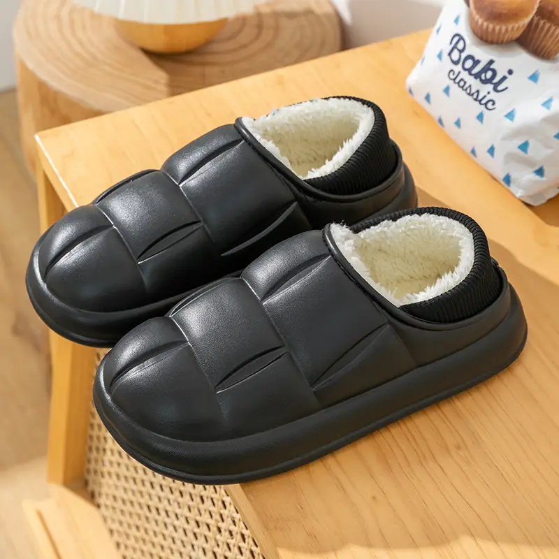 Waterproof Home Petal Cotton Shoes for Women in Autumn and Winter, Warm Couple Thick-Soled Bags and Outer Wear, Velvet and Thickeneded Fashion Slippers - Image 3