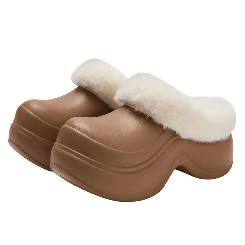 Thick-Soled Cotton Slippers for Women in Winter Eva Waterproof Fleece-Lined Warm Anti-Slip Women's Winter Plush Bag Heel Cotton Shoes Wholesale