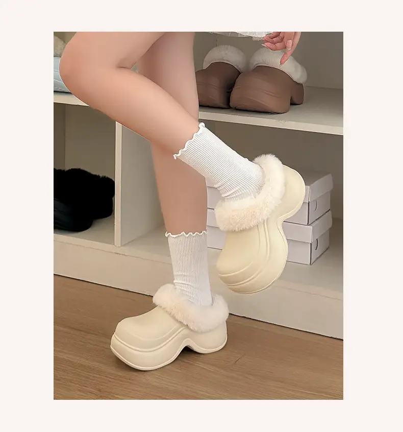 Thick-Soled Cotton Slippers for Women in Winter Eva Waterproof Fleece-Lined Warm Anti-Slip Women's Winter Plush Bag Heel Cotton Shoes Wholesale — feature 14