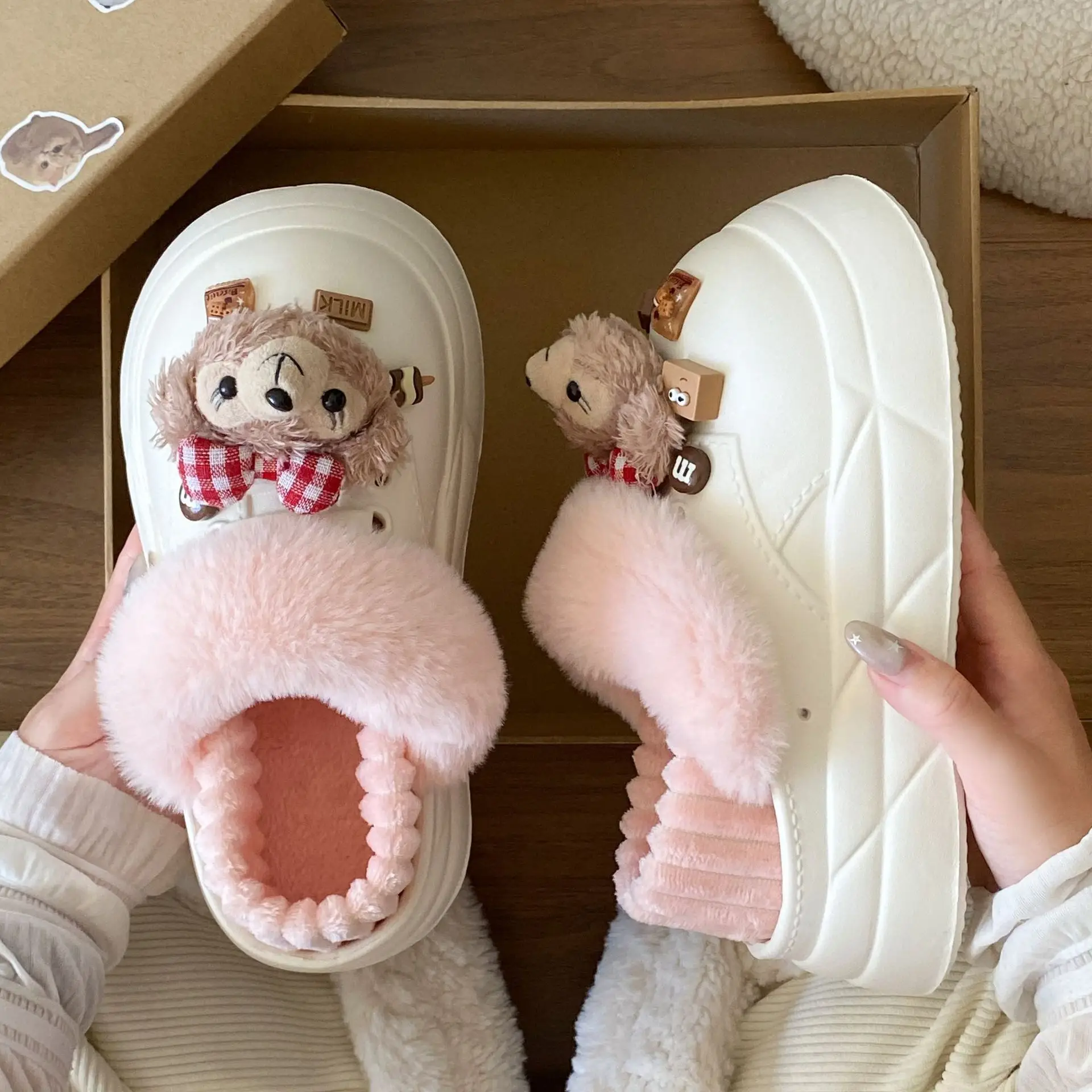Women's Super Soft Plush Cotton Toe Cap Slippers Black Winter - Image 7