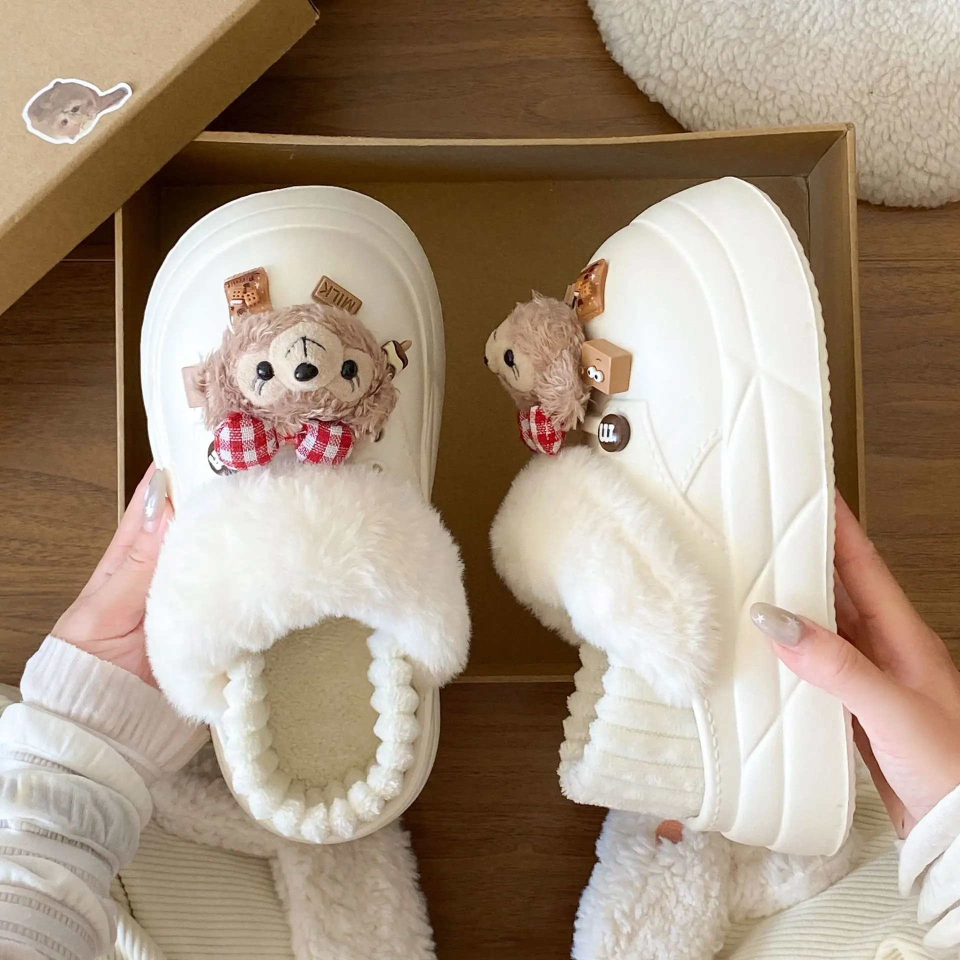 Women's Super Soft Plush Cotton Toe Cap Slippers Black Winter - Image 8