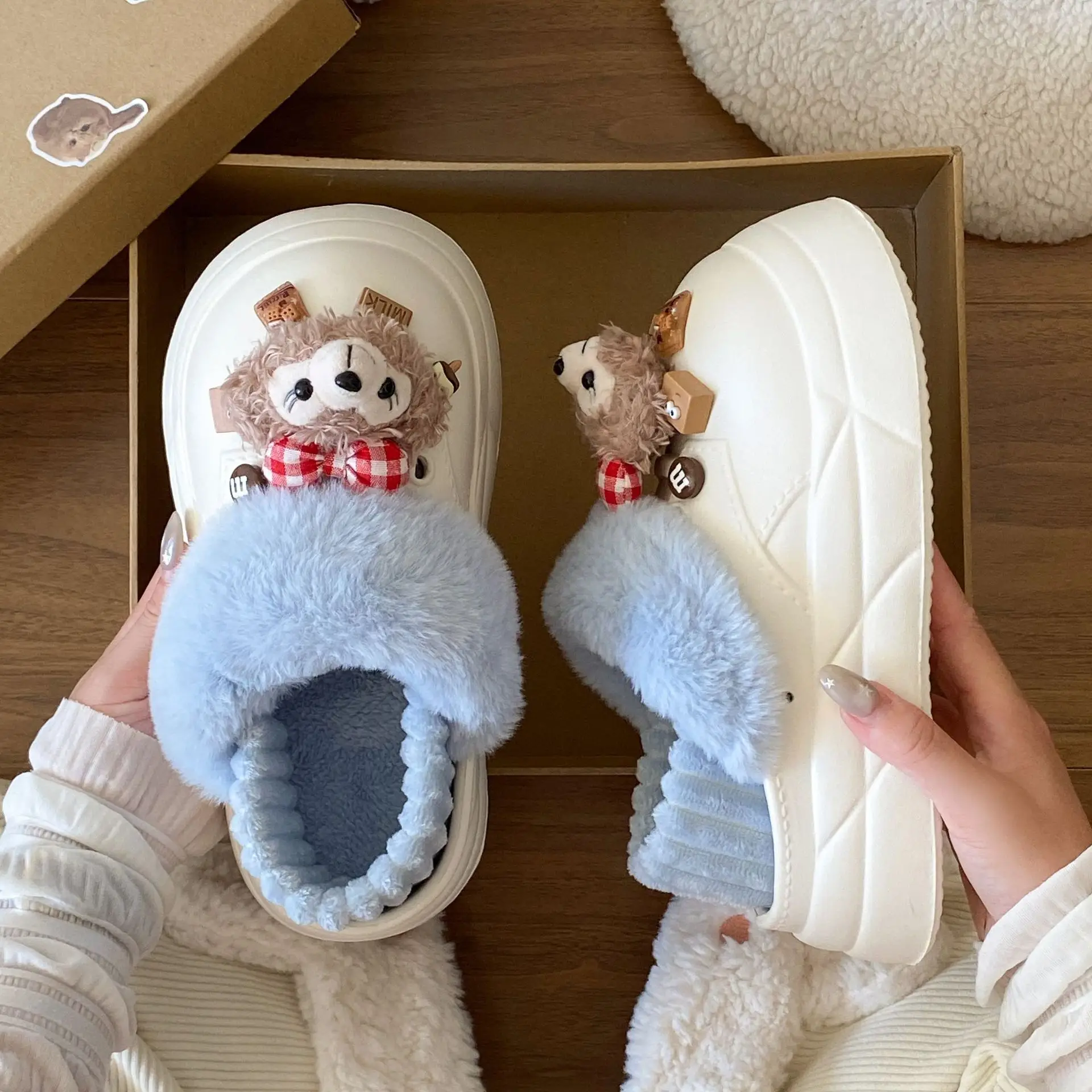 Women's Super Soft Plush Cotton Toe Cap Slippers Black Winter - Image 9