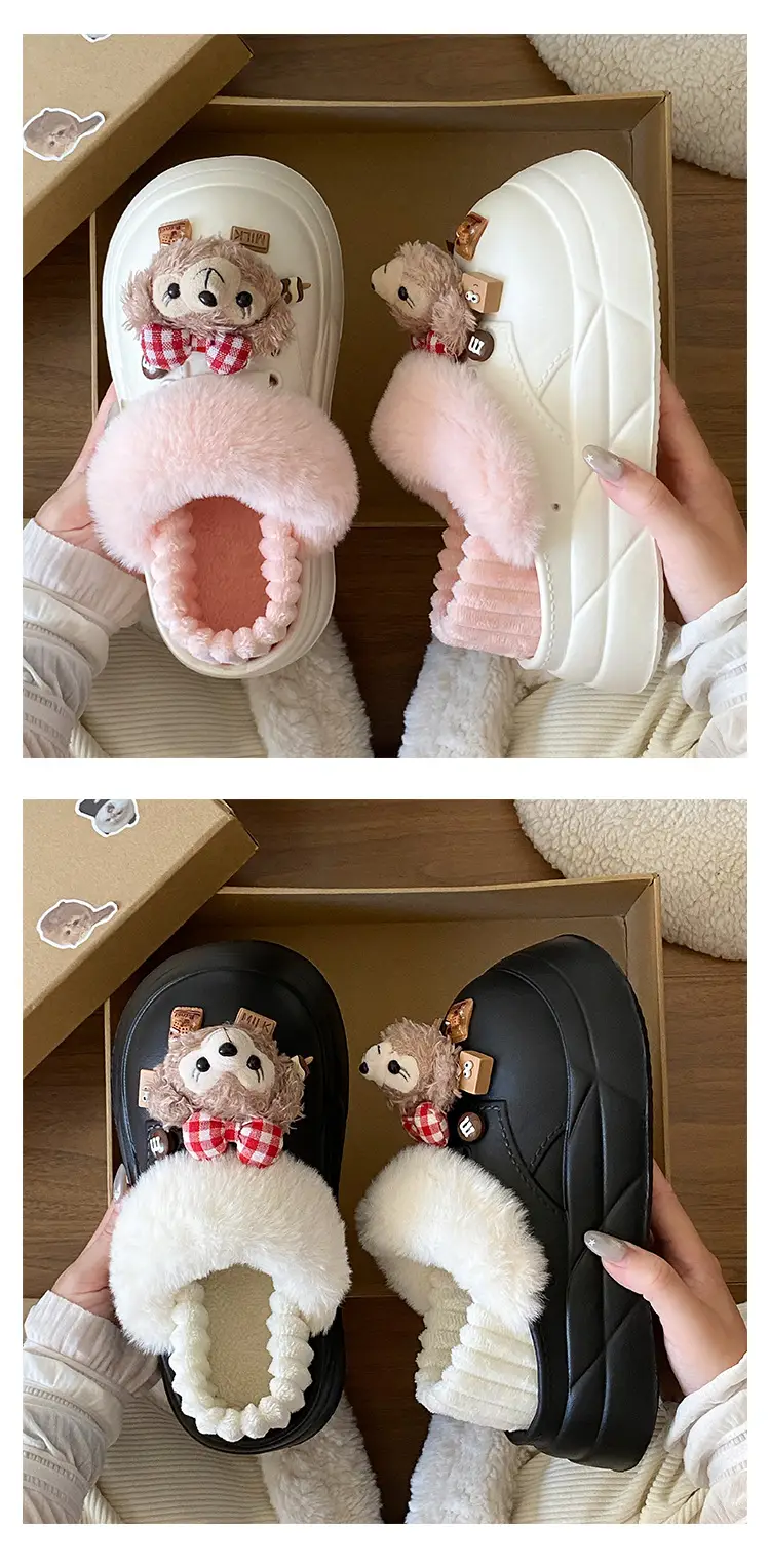 Women's Super Soft Plush Cotton Toe Cap Slippers Black Winter — feature 15
