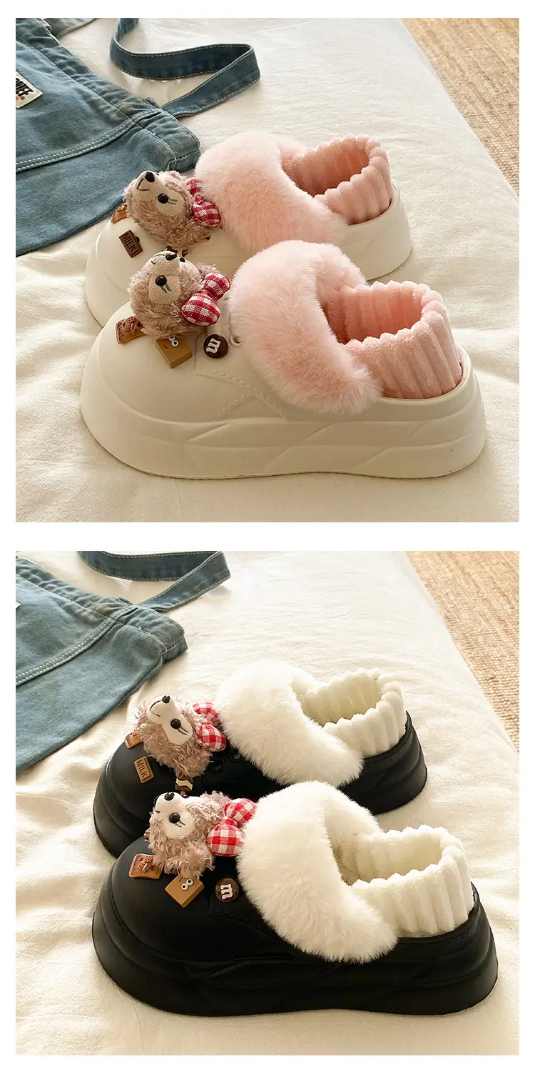 Women's Super Soft Plush Cotton Toe Cap Slippers Black Winter — feature 16