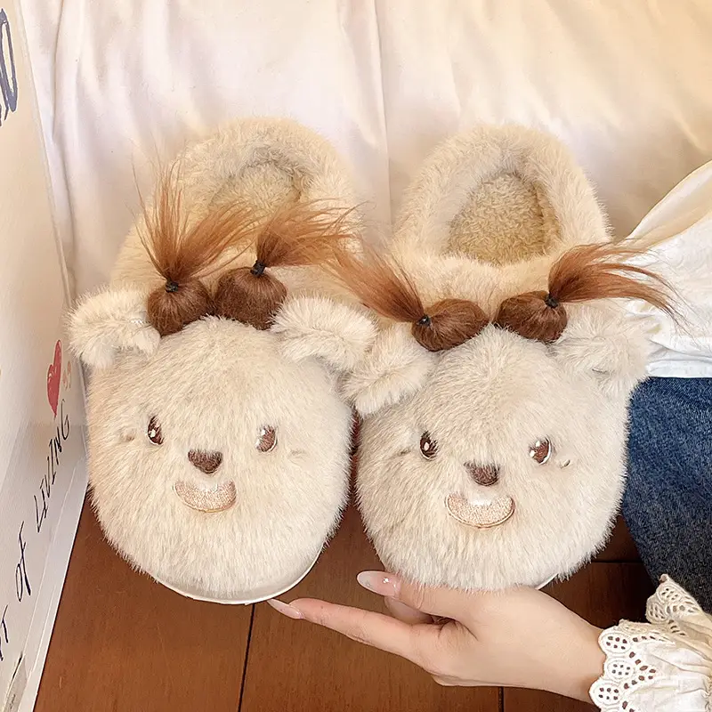 Qidan Shoe Factory Cartoon Cotton Slippers for Women Autumn and Winter Home Indoor Warm Outerwear Non-Slip Cute Furry Slippers for Women - Image 5