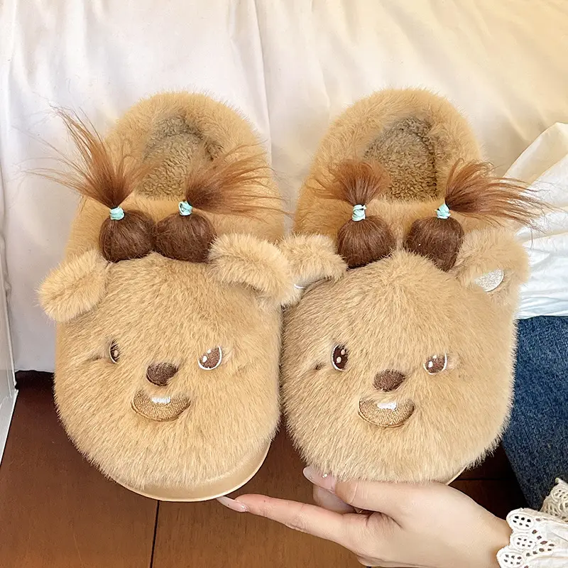 Qidan Shoe Factory Cartoon Cotton Slippers for Women Autumn and Winter Home Indoor Warm Outerwear Non-Slip Cute Furry Slippers for Women - Image 6