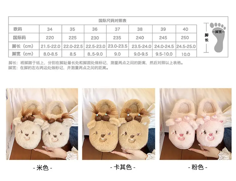 Qidan Shoe Factory Cartoon Cotton Slippers for Women Autumn and Winter Home Indoor Warm Outerwear Non-Slip Cute Furry Slippers for Women — feature 2
