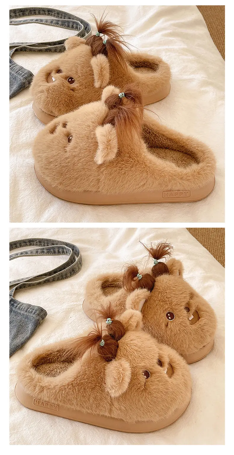 Qidan Shoe Factory Cartoon Cotton Slippers for Women Autumn and Winter Home Indoor Warm Outerwear Non-Slip Cute Furry Slippers for Women — feature 3
