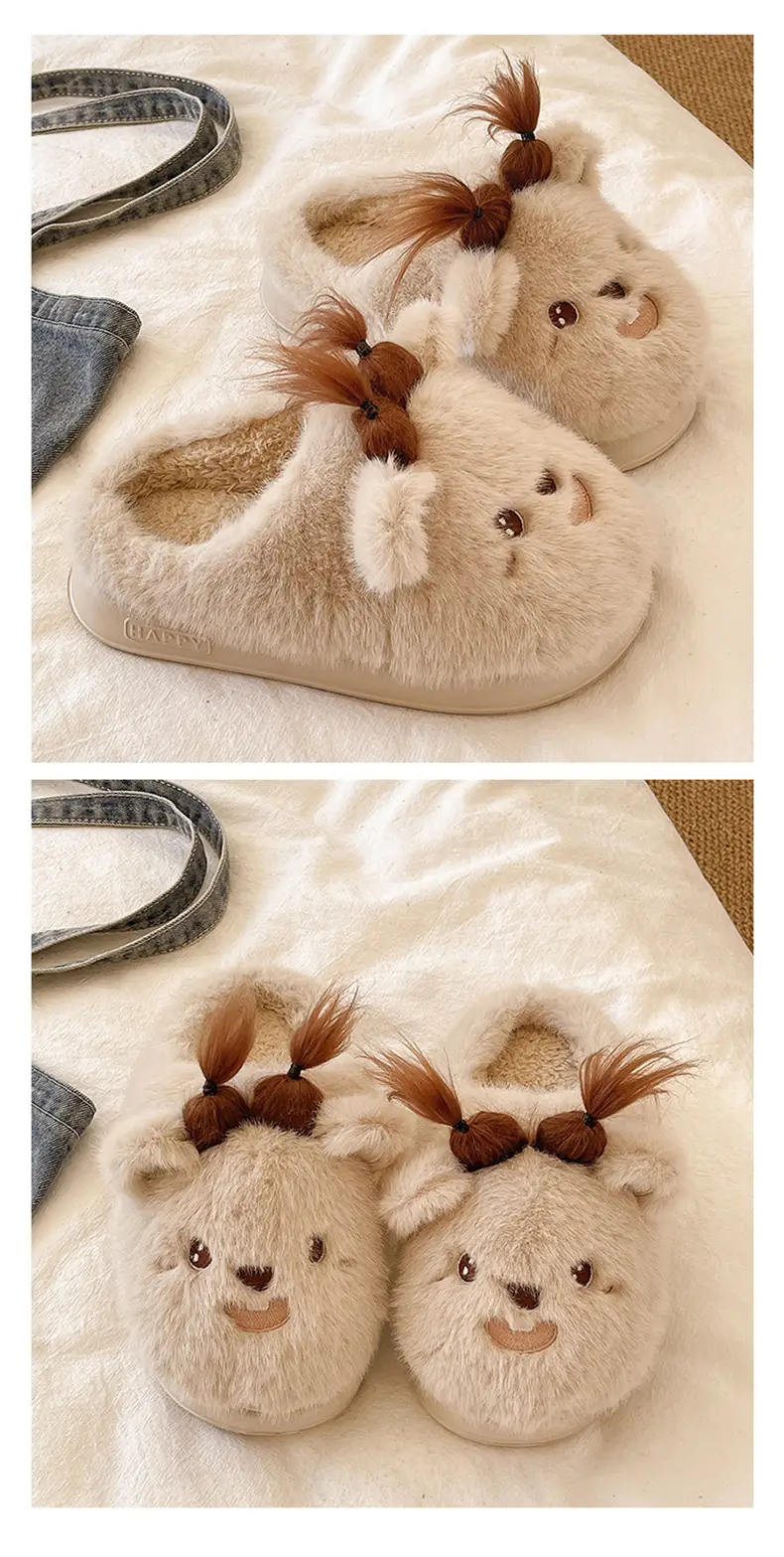 Qidan Shoe Factory Cartoon Cotton Slippers for Women Autumn and Winter Home Indoor Warm Outerwear Non-Slip Cute Furry Slippers for Women — feature 4